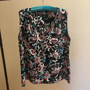 Liz Claiborne Black Patterned Sleeveless Blouse